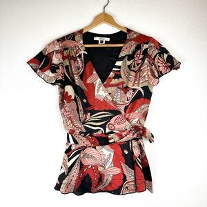 Gala Silk Floral Wrap Blouse Vintage Y2K